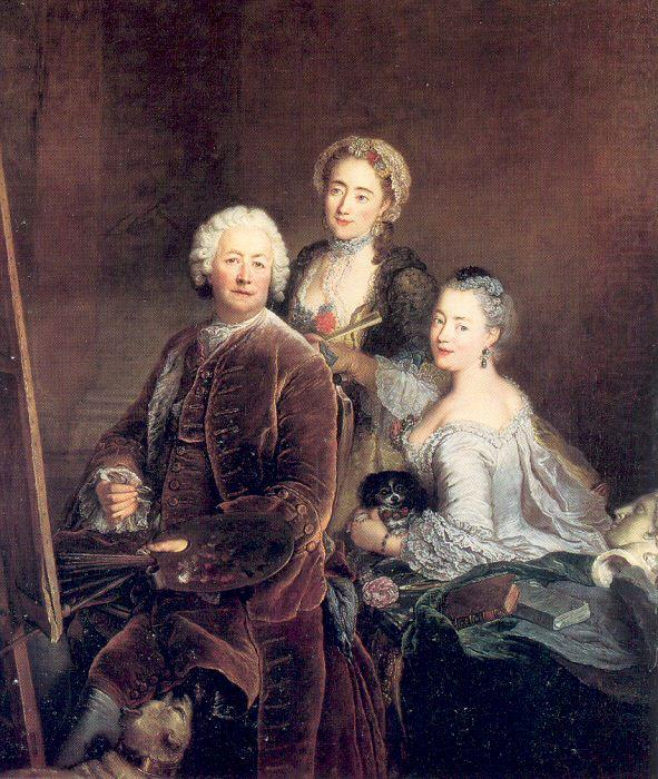 The Artist at Work with his Two Daughters, PESNE, Antoine
